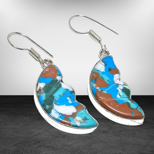 Xmas Mosaic Balloon Turquoise Gemstone 925 Sterling Silver Earring 1.7" w441 - Picture 2 of 7