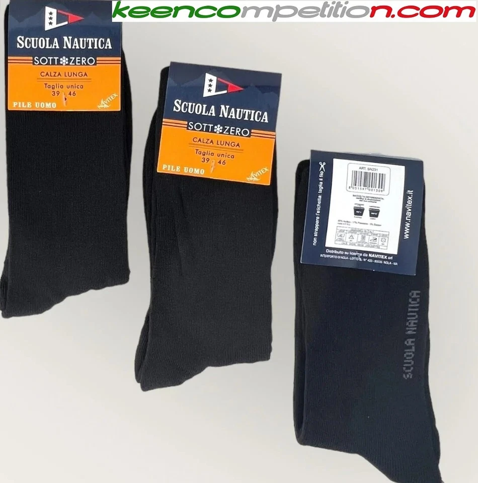 SCUOLA NAUTICA ITALIANA 3 PAIA CALZE IN PILE UOMO LUNGHE INVERNALI TG 39/46 NERO