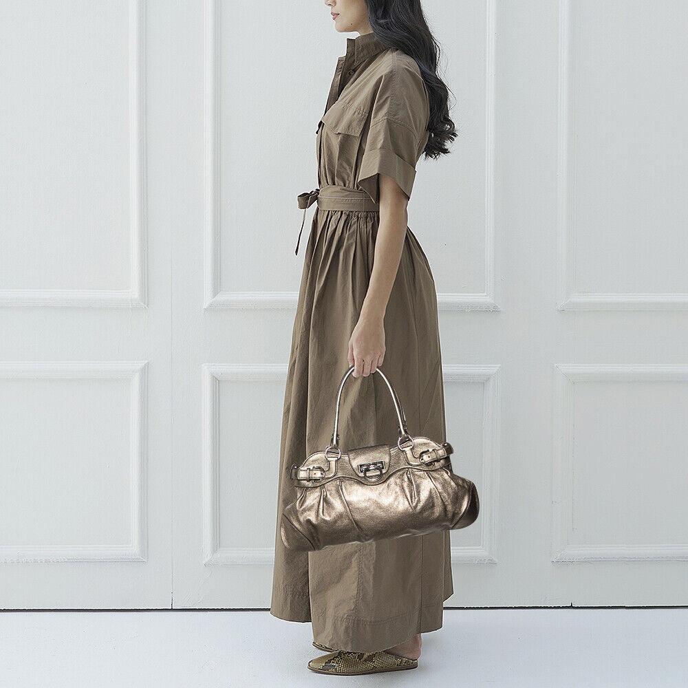 Salvatore Ferragamo Metallic Gold Leather Marisa Shoulder Salvatore Ferragamo Metallic Gold Leather Marisa Shoulder