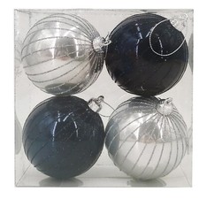 4 Large Christmas Baubles 10cm Midnight Blue/Teal Silver Glitter BNIB
