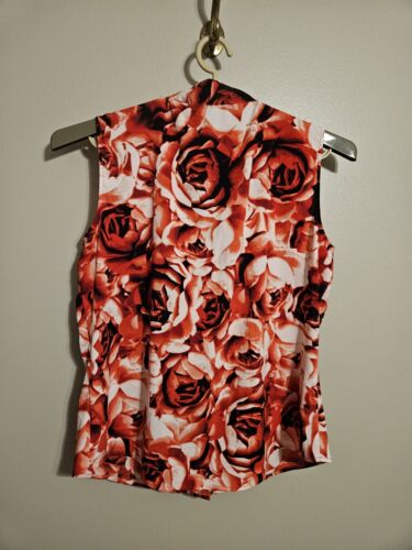 Calvin Klein Womens Red Floral Print V-Neck Tie Sleeveless Blouse Size Large - Picture 2 of 6