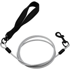 Heavy Duty Dog Leash 4FT Metal Leather Handle Stainless Steel Control Silver