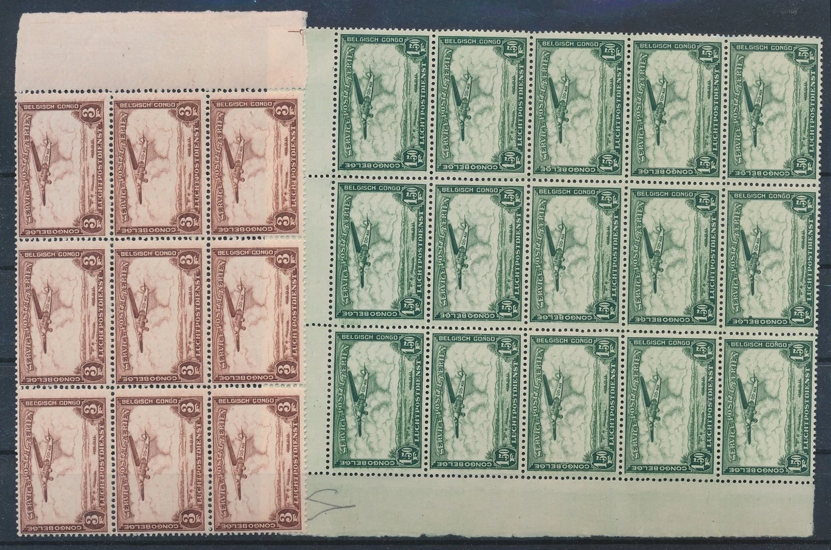 LT20369 Congo Bélgica correo aéreo bloques lote fino MNH