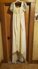 Regency Dress Costume Cosplay With 2 Masks Yellow Silver Sheer Train Size Large