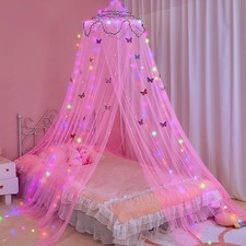 Bed Canopy for Girls Room Bed Canopy Curtains with Led Lights Mosquito Net DI...