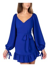 B DARLIN Womens Fit + Flare Mini Dress Blue Long Sleeve Party Juniors 12