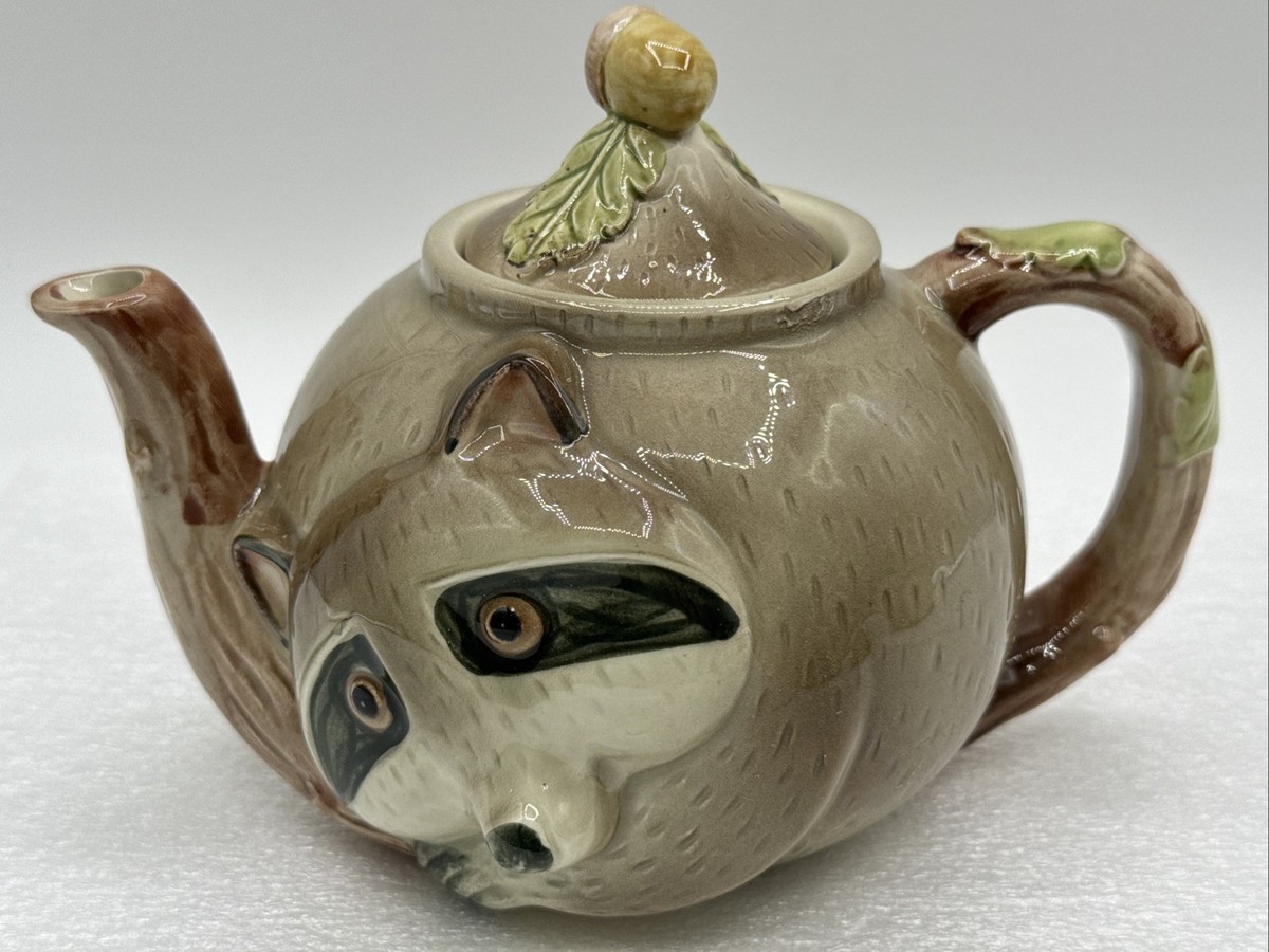 Vintage 1980 Fitz And Floyd FF Raccoon Tea Set Teapot & 4 - 8oz