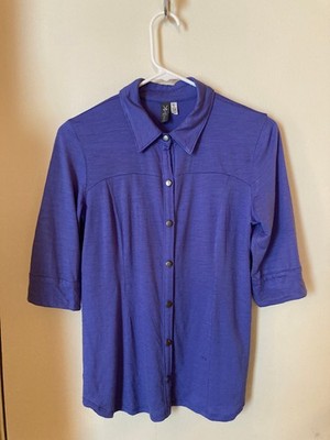 Ibex Ciara 3/4 Sleeve Collar Button up Purple Blue Periwinkle Small Good