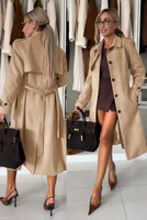 Women's Oversized Faux Suede Classic Single Breasted Long Trench Coat with Belt