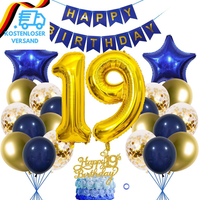 19 Geburtstag Deko Junge MäDchen Luftballon 19.Geburtstag Deko Blau Gold Geburts