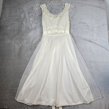 Vntg 1950s Vanity Fair Ivory White Double Chiffon Coquette Nightgown Nylon Sz 32