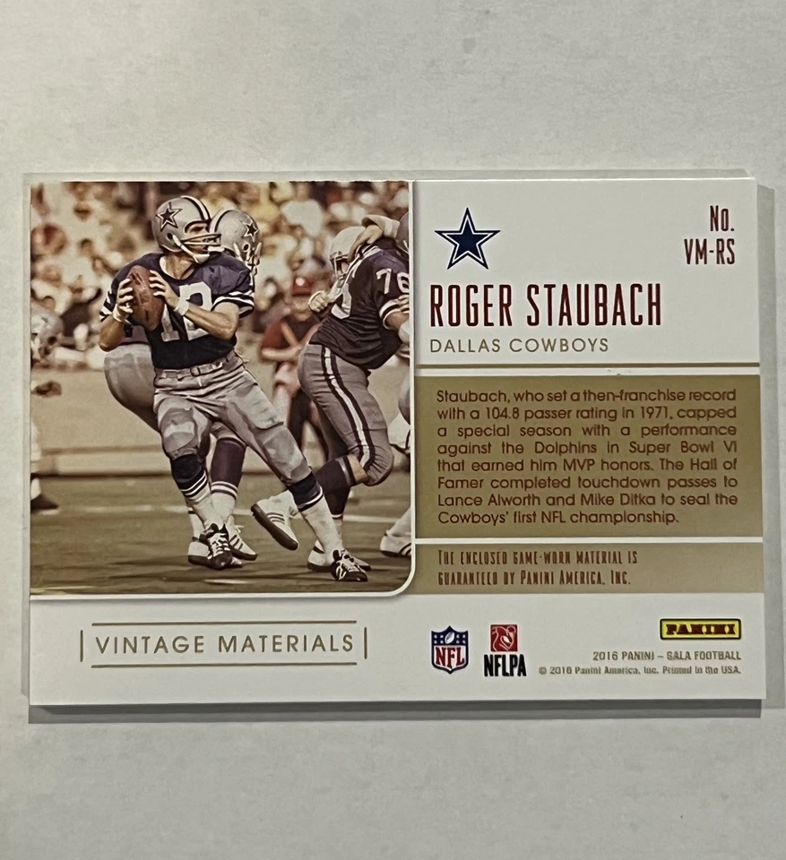 Parche de materiales vintage Panini Gala 2016 Roger Staubach/49  Foto 3 de 3