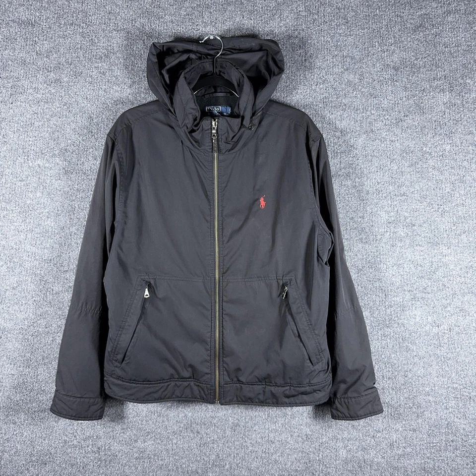 Chaqueta Polo Ralph Lauren Para Hombre Grande Negra Con Capucha Cremallera Completa Forrada de Vellón Poni Rojo Foto 2 de 4