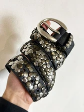 Vintage streetwear Japanese Style Biker Metal Real Leather Belt 90s y2K