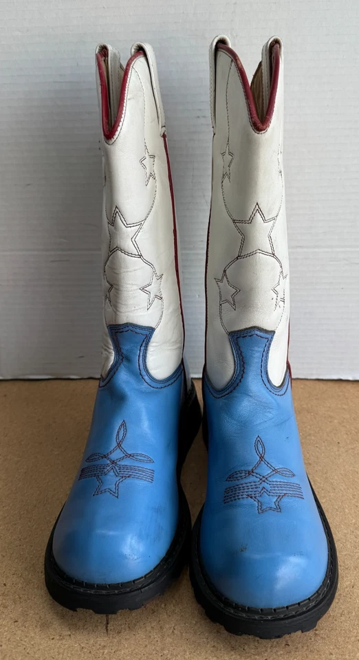 Women’s John Fluevog Sz 7 Blue White Red Rodeo Star Boots - Image 4 of 4