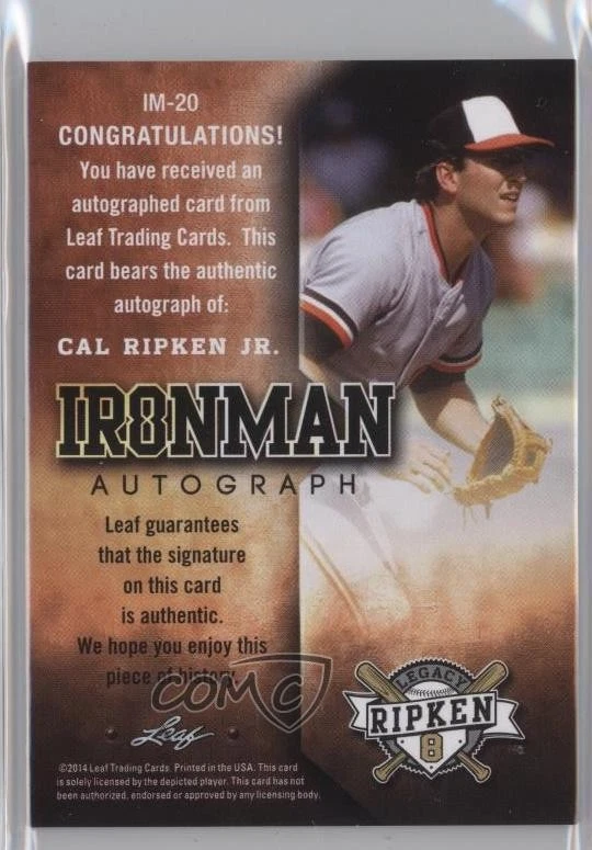 2014 Leaf Ironman Legacy Signature Collection Cal Ripken Jr #IM-20 Auto HOF - Image 2 of 2
