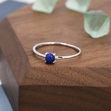 AAA Quality Natural Blue Lapis Lazuli Round Ring 925 Sterling Silver Ring