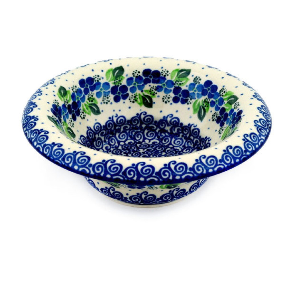 Polish Pottery Bowl 8-inch Blue Phlox Handmade in Boleslawiec