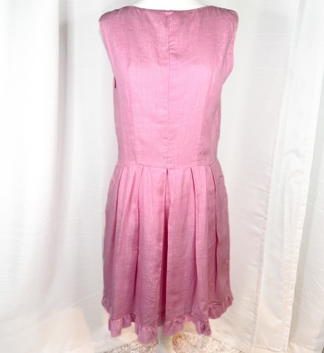 Capri Made in Italy Pink 100% Linen Dress Med Sleeveless Pleated Ruffle EUC