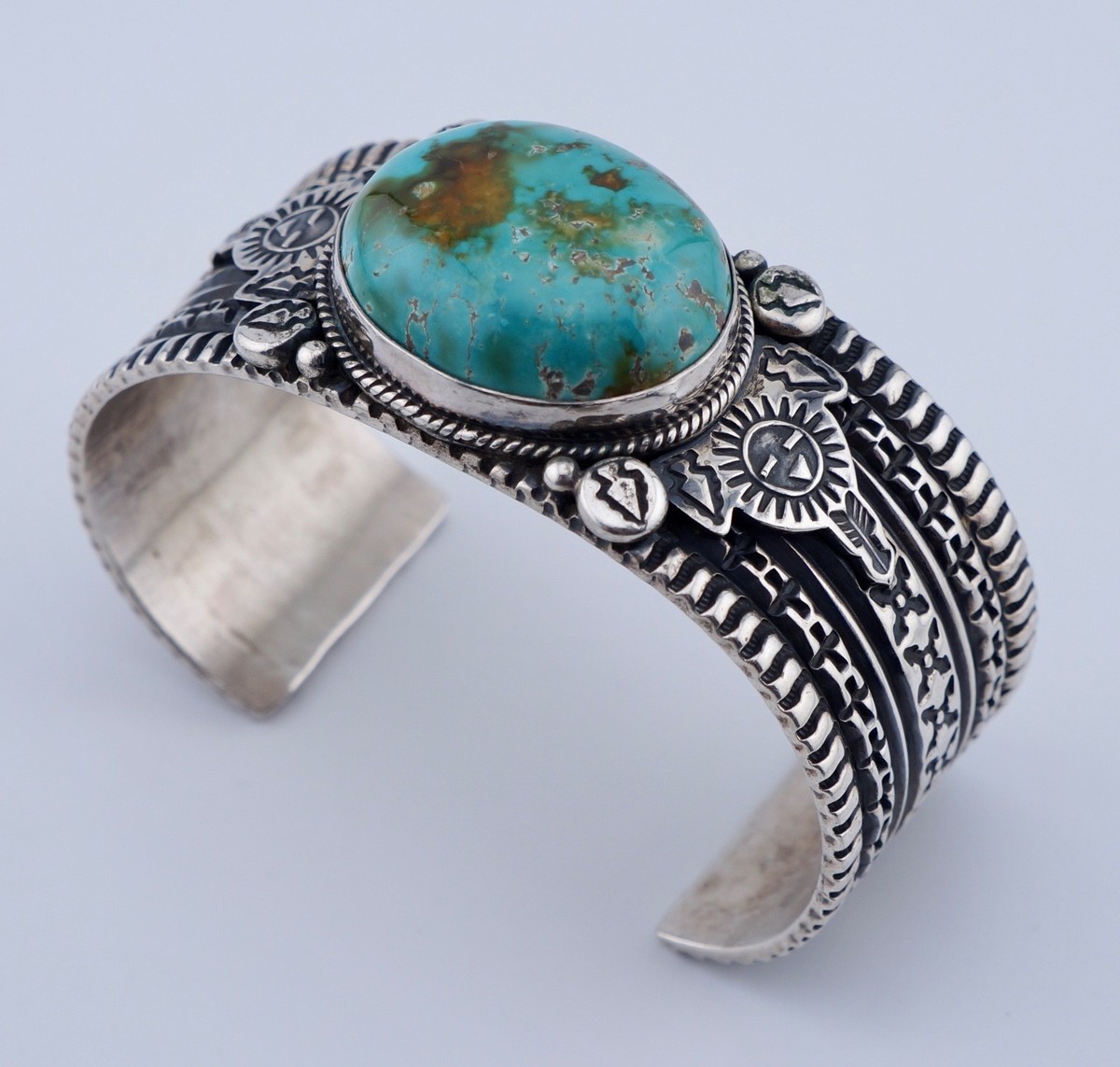 Navajo Darrell cadman ターコイズ リング 20号 Big Darrell Cadman Navajo Native American Sterling Turquoise Cuff