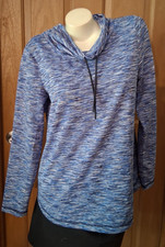 T by Talbots Blue Stripe Pullover Large Cowlneck Drawstring Misses Size M