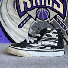 Size 8c - VANS SK8-HI ZIP SNEAKERS SHOES Black/Silver Flames Toddler
