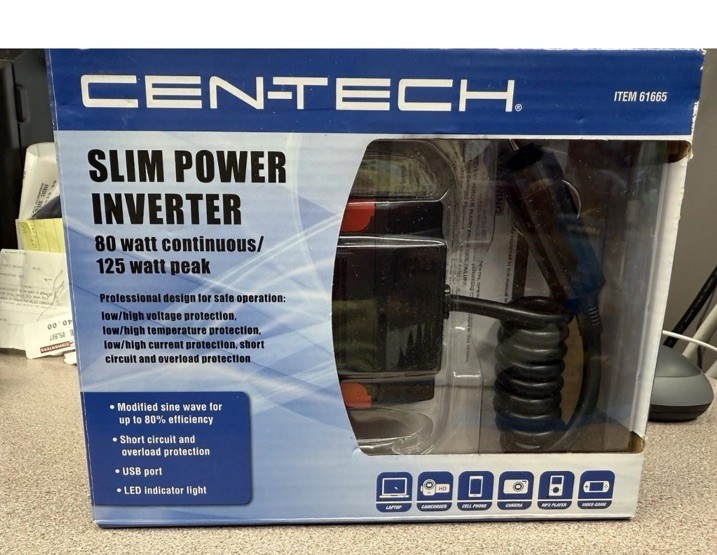 CENTECH 61665 SLIM POWER INVERTER 80 WATTS CONTINU/125 WATT PEAK New