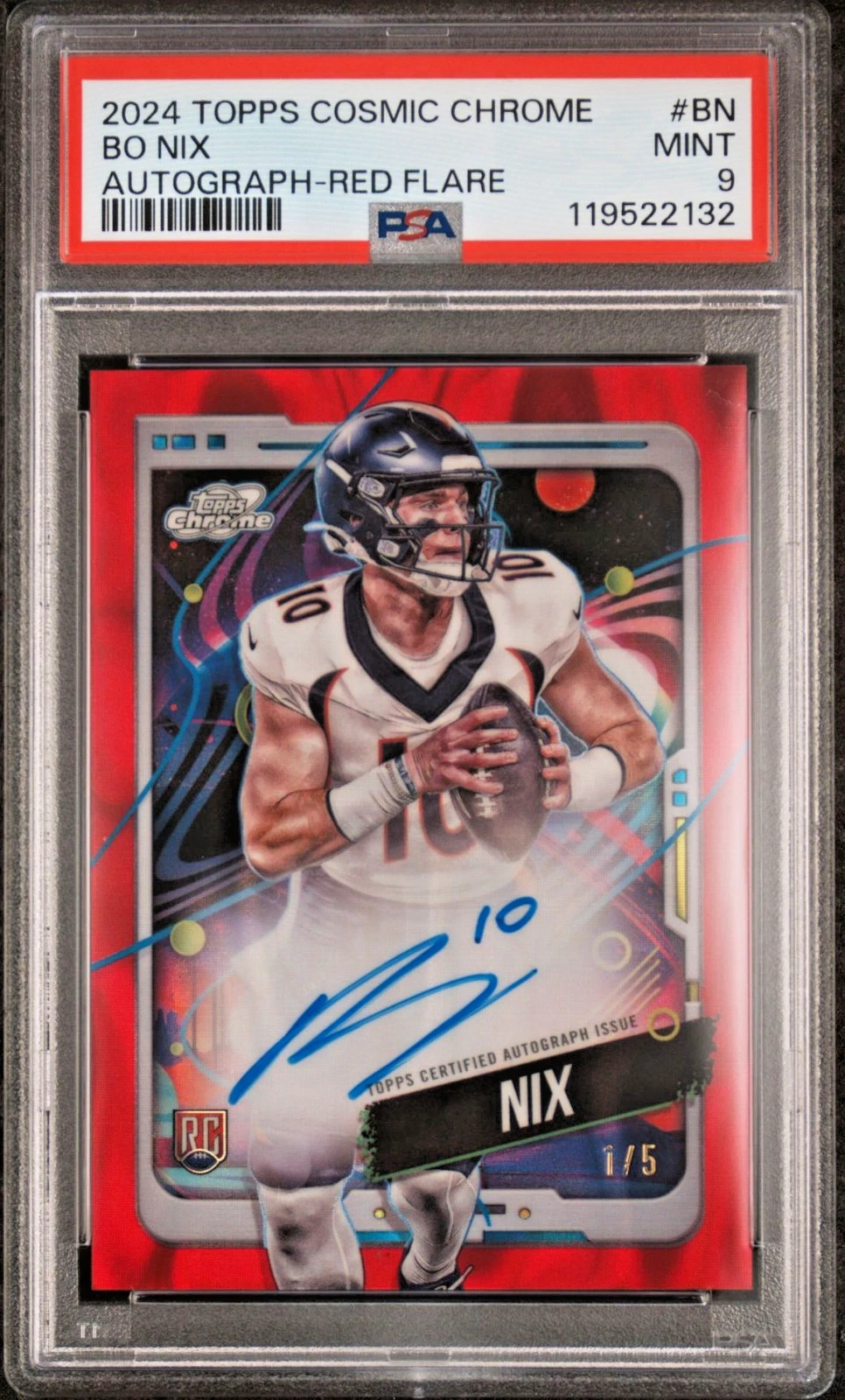 Bo Nix Topps Cosmic Chrome First Flight Signatures #BN Red Flare