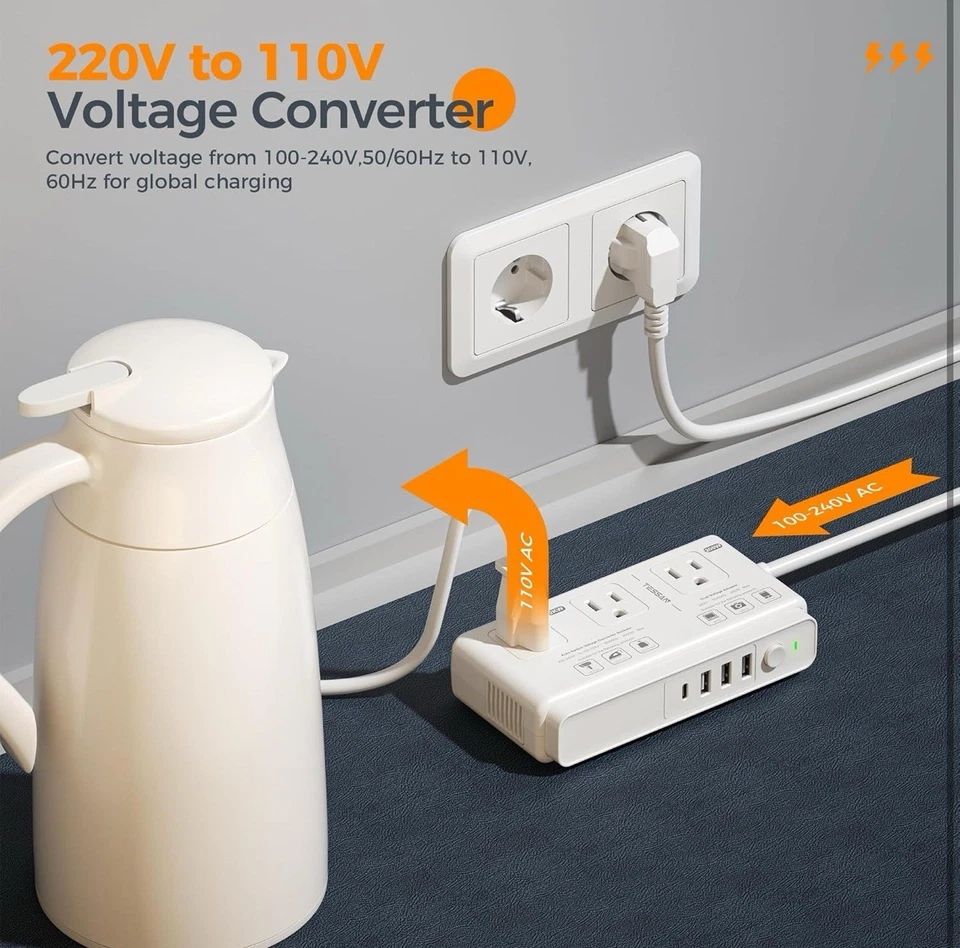 Convertidor de Voltaje Adaptador de Viaje Universal 4 Cargador USB, 3 ENCHUFES AC y Enchufe Foto 4 de 4