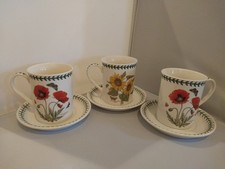 6 pcs Portmeirion Botanic Garden -1 Sunflower 2- Poppy Mugs & 3-Saucers New