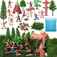 32 Pcs Native American Indians Figures Toys Set, Action Figure Diorama Cowboys H