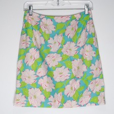 Lauren Ralph Lauren Cotton Mini Skirt 2 Green Pink Floral 60s Artsy 90s Y2K