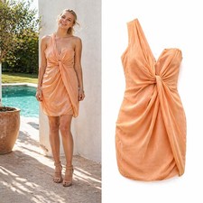 Zimmermann Silk Asymmetric Drape Mini Dress Size 1 AU10 NWT Peach Cocktail Party
