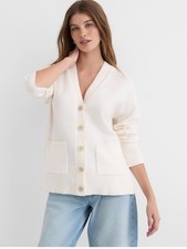 Ann Taylor LOFT Relaxed Cardigan Button-Up Knit Sweater Minimalist Cream XS