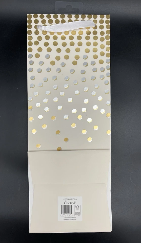 Cakewalk Vino Botella Única Vino Beige Dorado Lunares y Brillo Bolsa de Regalo con Etiqueta Foto 2 de 2