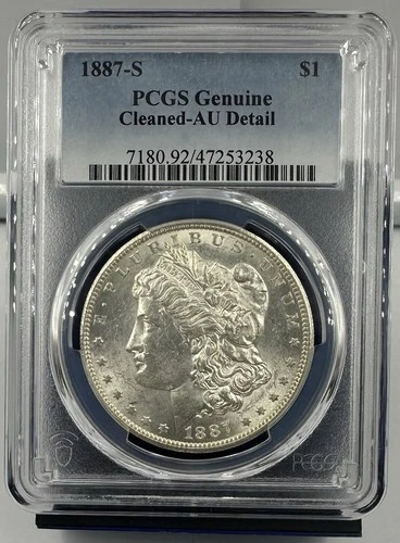 1887 S MORGAN SILVER DOLLAR PCGS AU DETAIL