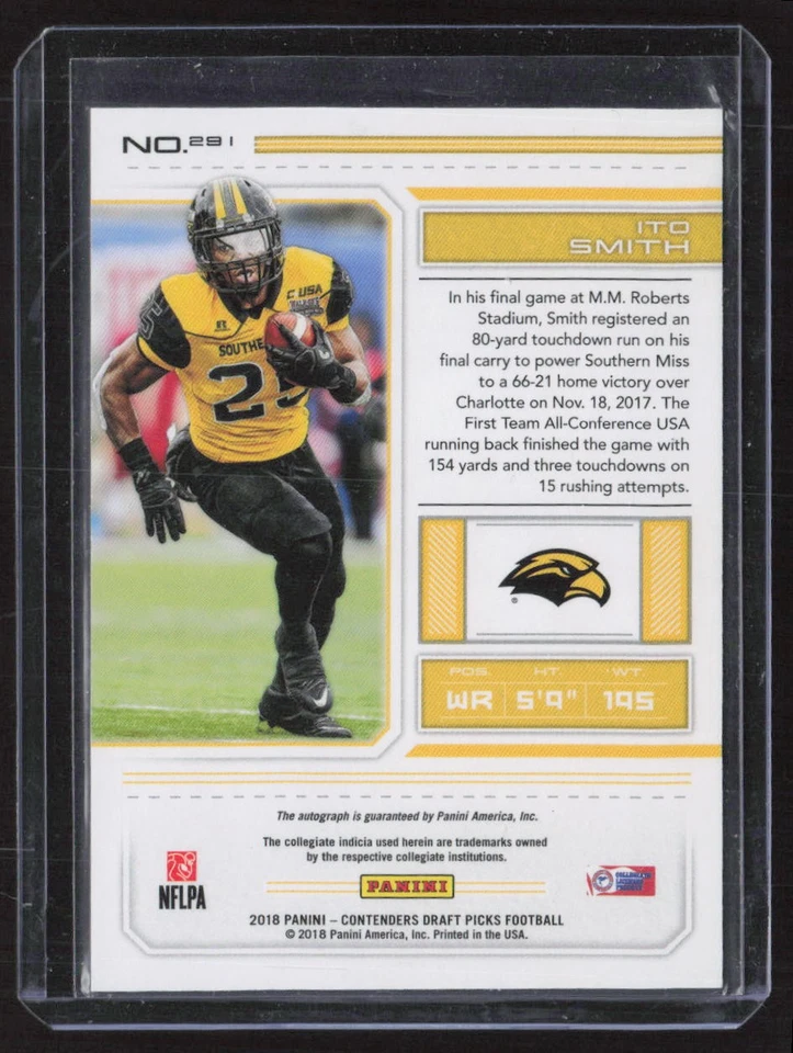 2018 Panini Contenders Draft Auto #29 Ito Smith - Image 2 of 2