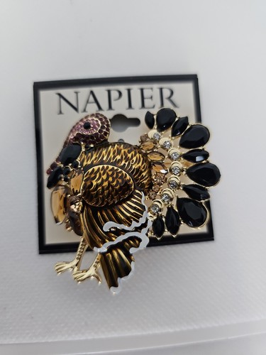 Napier Fall Harvest Thanksgiving Turkey Enamel Crystal Pin Brooch Jewelry - Picture 8 of 8