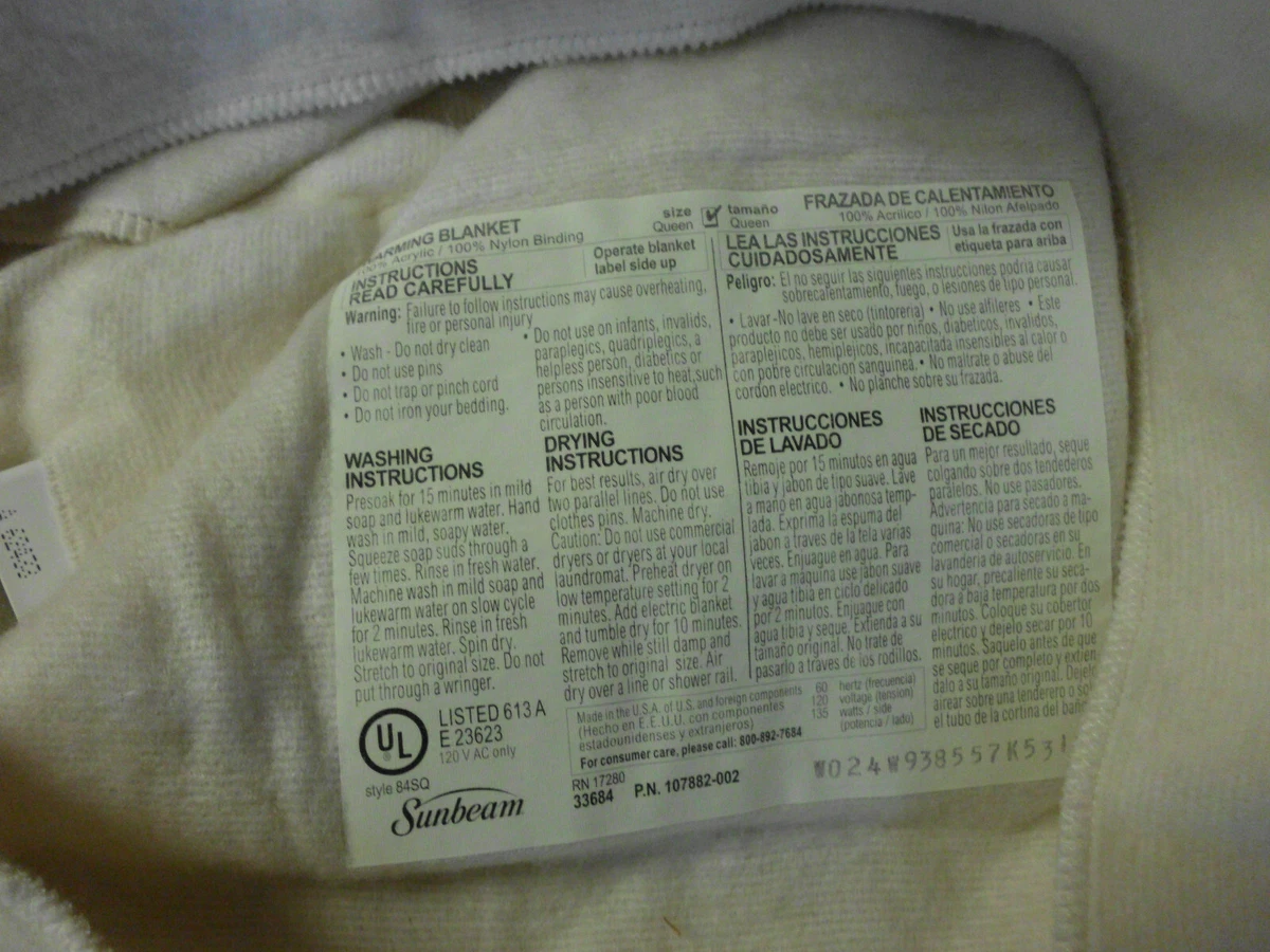 Queen sz Sunbeam electric warming blanket cream Dual controls | eBay