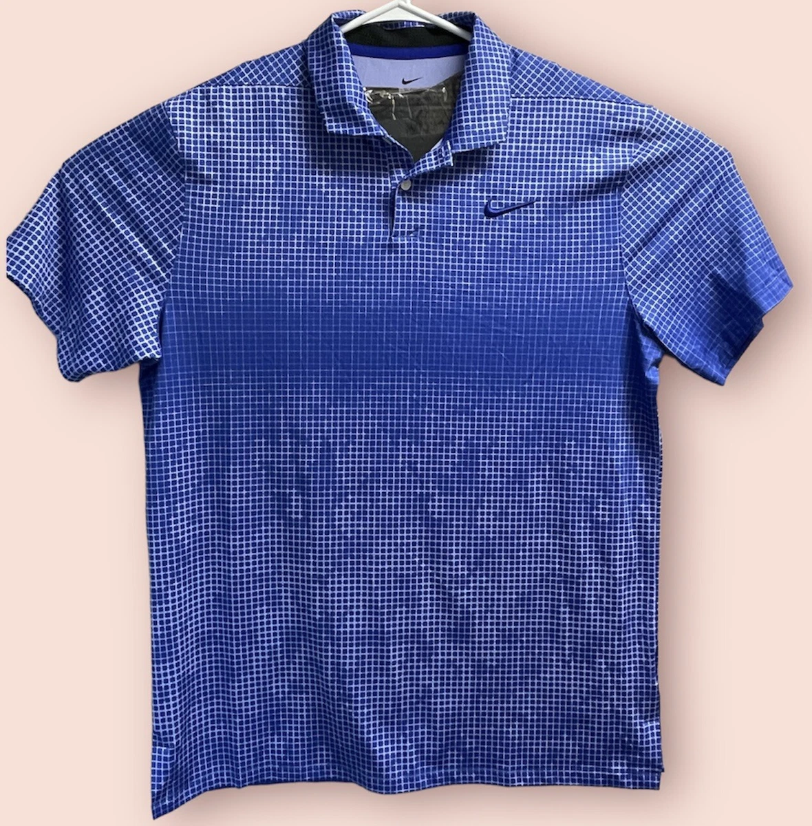 Mens Shirt Nike DriFIT Checkered Collared Short Sleeve Casual Polo