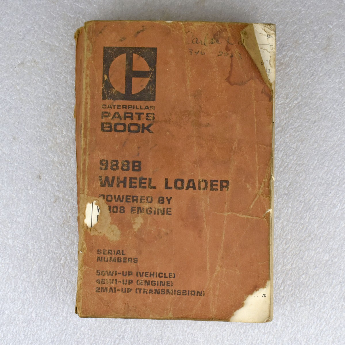 Caterpillar CAT 988B Wheel Loader 50W1-UP Parts Manual Book Form