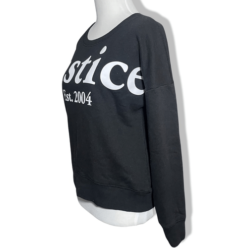 JUSTICE Black Graphic Pullover Sweater w/ White Print, Soft & Cozy, Size 14/16 - Picture 4 of 6