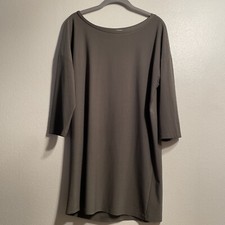 Leith Army Green Casual Shift Tunic Dress Stretchy Knit Knee Length Minimalist S