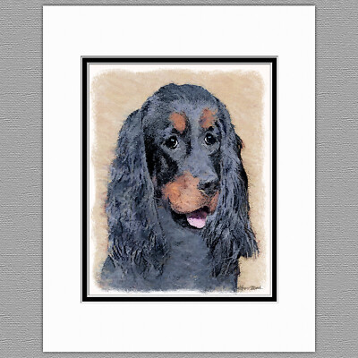 Gordon Setter Dog Original Art Print 8x10 Matted to 11x14