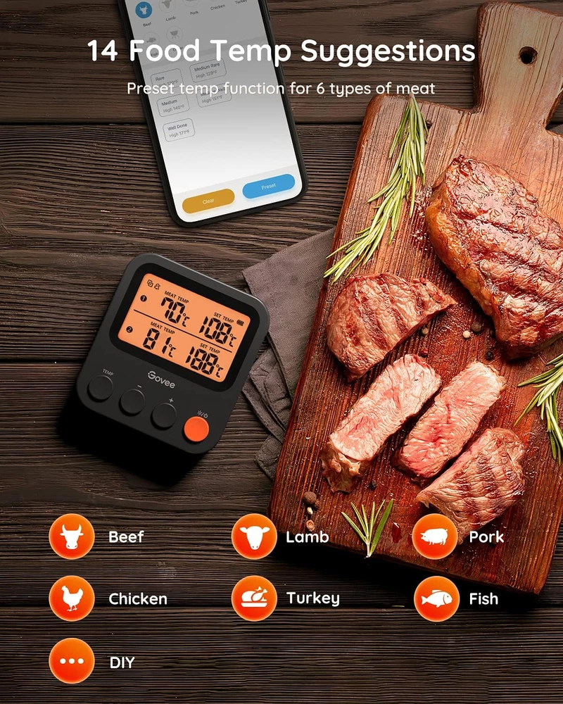 Bluetooth Meat Thermometer, 230Ft Range Wireless Grill Thermometer Remote Monito