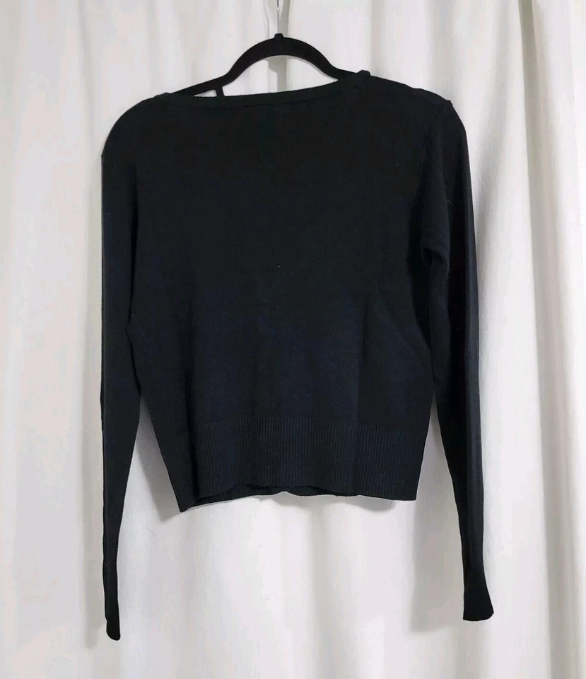 Sugar Skull Cardigan Day Of The Dead Size Lg Black Applique Retro Too Fast Brand - Image 2 of 4