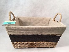 3 Lined Wicker Basket w/Handles Black or Burgundy Accents