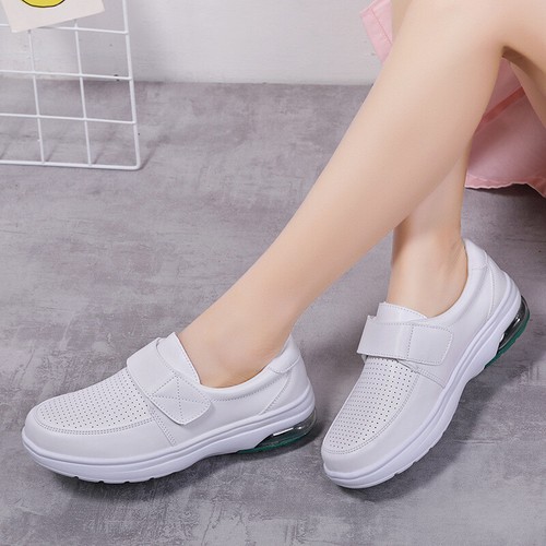 Womens Flats Comfort Strap Pumps Black White Work Nurse Shoes Loafers - Picture 5 of 8