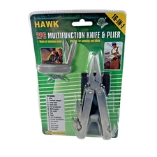 VINTAGE  HAWK 2 PC  16 IN 1 MULTITOOL KNIFE & PLIER SET STAINLESS STEEL