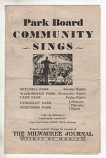 Mid-Century Program for Park Board Community Sings Milwaukee Wisconsin